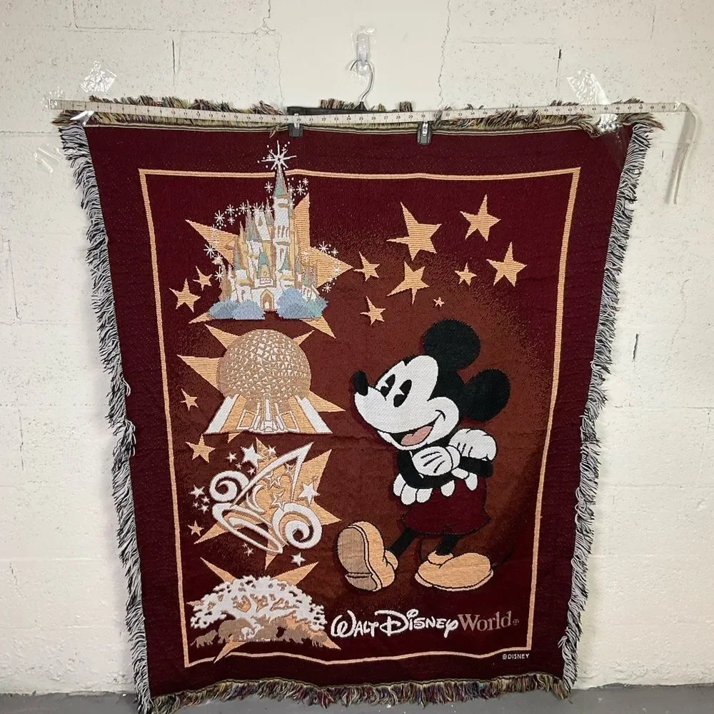 Walt Disney World Mickey Mouse Fringe Tapestry Throw Blanket